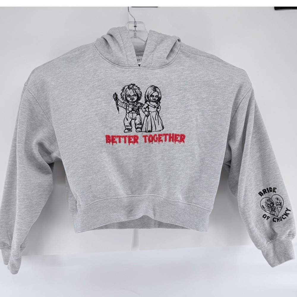 Chucky Bride of Chucky Better Together Cropped Hoodie Gray Womens Medium MD